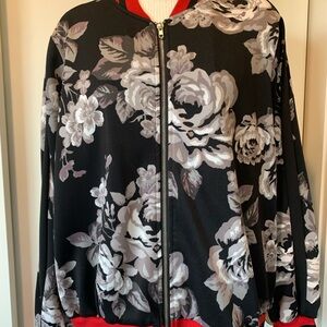Floral Black and Gray Women's Zip Front Bomber Style Jacket